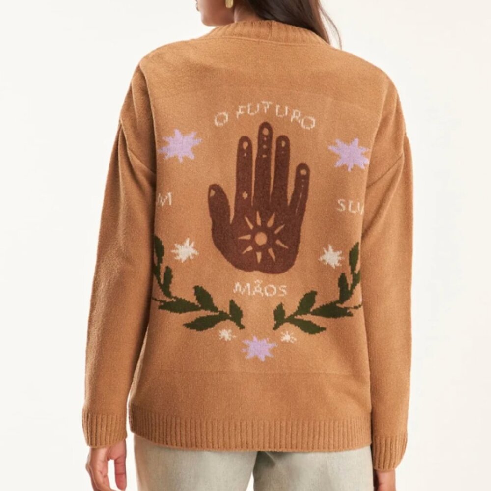 Brazil Cantao The Future is in Your Hands Sweater Cardigan Celestial Boho Artsy